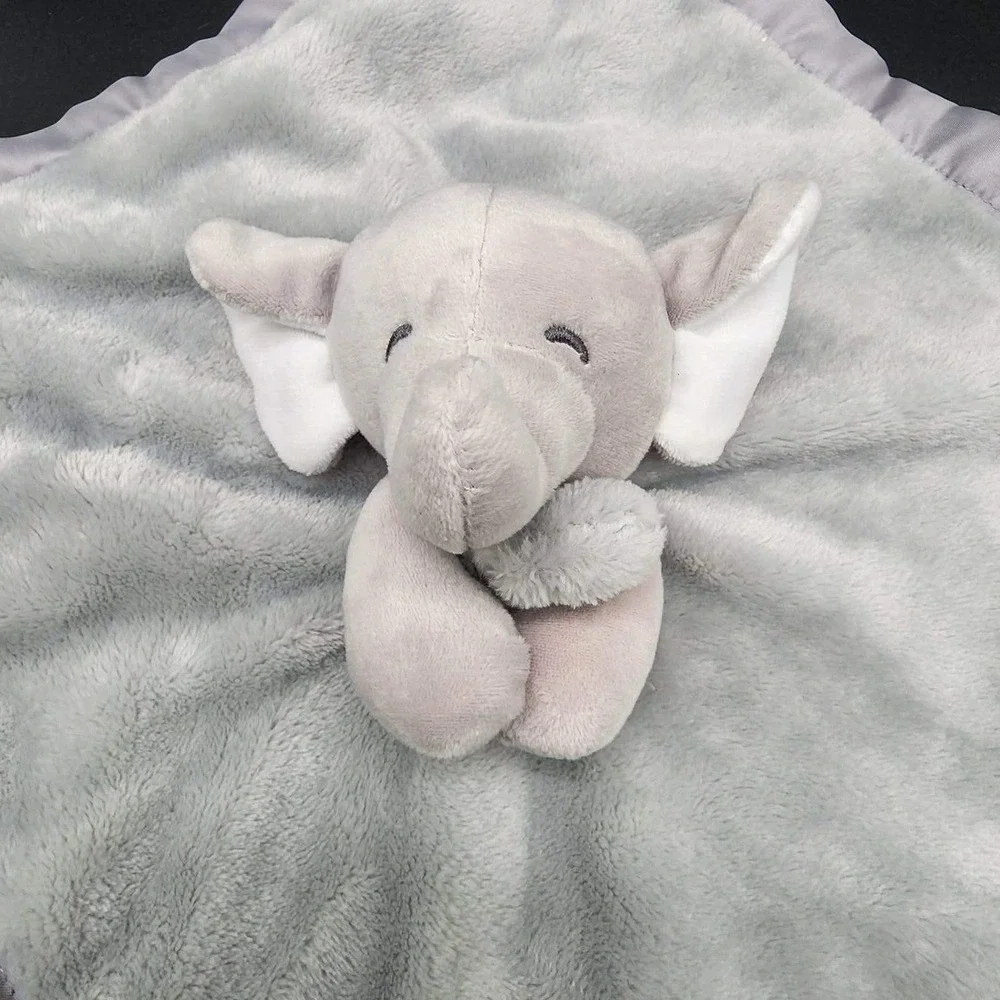 Carters Elephant Security Blanket Kids Gray Lovey Satin Trim Plush Snuggler
